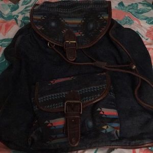 Boho jean Aztec pattern backpack